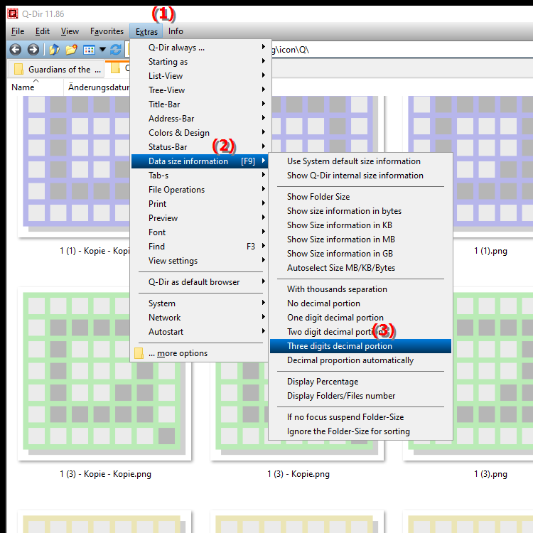 What does selecting Three digit fractional part do in File Explorer